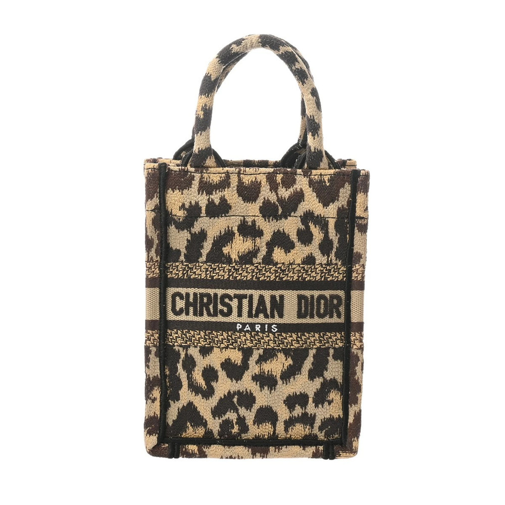 CHRISTIAN DIOR Book Tote Vertical Leopard Beige Canvas Shoulder Bag